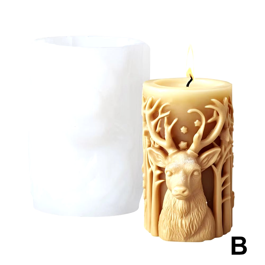 New Christmas Tree Carving Pattern Cylindrical Candle 3D Silicone Mold Reindeer Snowflake Cylindrical Elk Candle Mold