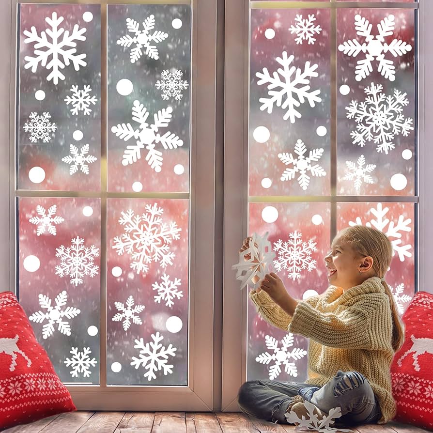 27 pieces White Snowflake Window Decals Stickers Christmas New Year Winter