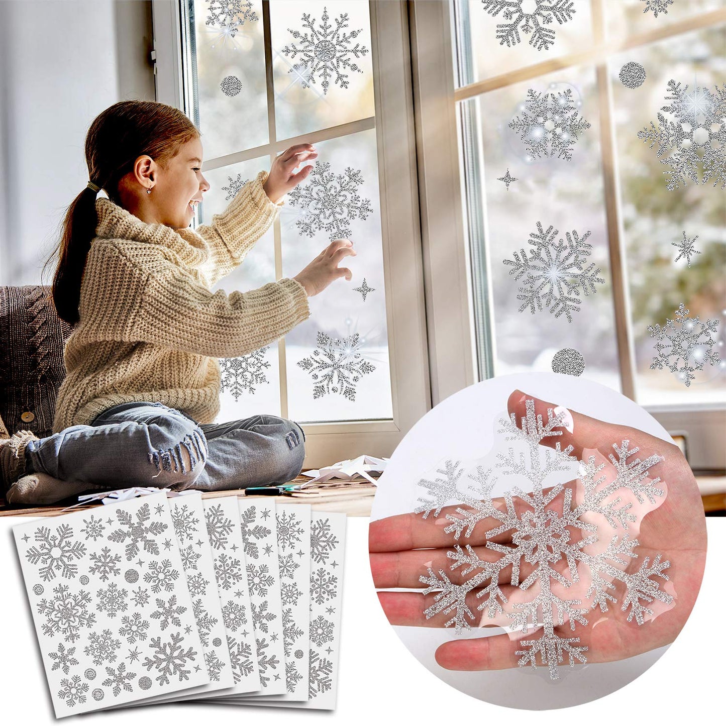 27 pieces White Snowflake Window Decals Stickers Christmas New Year Winter