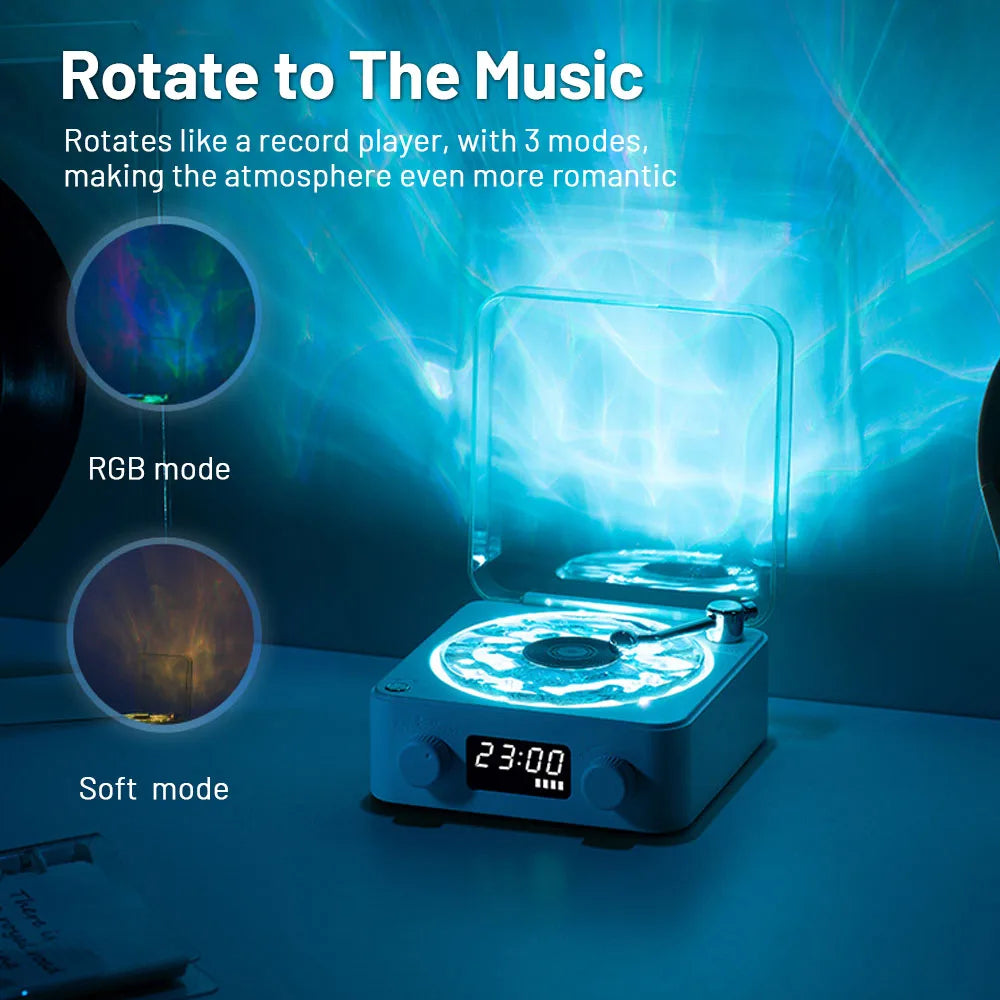 Retro Turntable Speaker Wireless Bluetooth-Compatible 5.0 Vinyl Record Player Stereo Sound with White Noise RGB Projection Lamp Effect