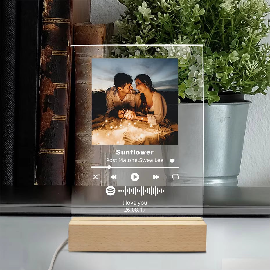 Custom Personal Photo Acrylic Plaque Spotify Music Codes Song Album Cover LED Light Lamp for Couples Birthday Christmas Gifts